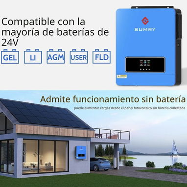 🔆 Inversor y Cargador Solar SUMRY, 3600W CC 24V a CA 110V Convertidor de Voltaje Híbrido con Controlador de Carga MPPT - Img 123386056
