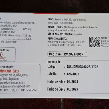©- Amoxicilina 875mg + Acido Clavulanico 125mg (1000), 1 Tira de 10 Tableta -© - Img 106277502