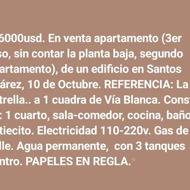*$6000usd. En venta apartamento (3er piso, sin contar la planta baja, segundo apartamento), de un edificio en Santos Suá - Img 121289897