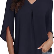 LAOLASI Blusas de gasa de verano para mujer, manga 3/4, cuello en V, casual, holgadas, para el trabajo, para leggings, c - Img 52493039