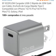 EF ECOFLOW Cargador USB C Rápido de 20W GaN con Cable, Enchufe de Carga Rápida Tipo C Compatible con iPhone 15/15 Pro/14 - Img 56696186