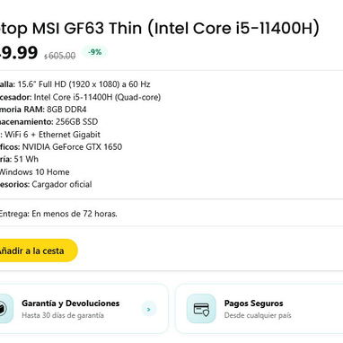 (X) Laptop MSI GF63 Thin (Intel Core i5-11400H) - Img 126477810