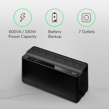APC - Back-UPS BE600M1 con puerto de cargador USB y protector contra sobretensiones de 600 VA/330 va new 52815418 - Img 114275830