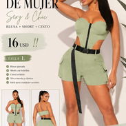 [22/6 10:57 p. m.] Aurea 2: 16 USD ‼️Conjunto de mujer verde sexy‼️ Blusa + short + cinto. Talla L  Somos del vedado. Te - Img 56012165