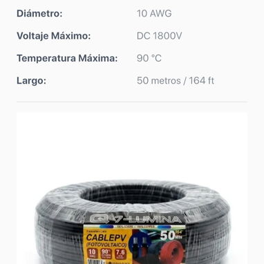 Abel fotovoltaico #10 x 7.6 MM. Negro 50 metros. Q7.Lumina - 2/2