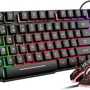Juego de teclado y Mouse combo  Gaming Rii. Semi mecanico retroiluminado rgb arcoiris - Img 53631155