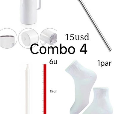 combos blancos para iyawos con jarras térmicas, medias, abanicos, y velas - 3/6