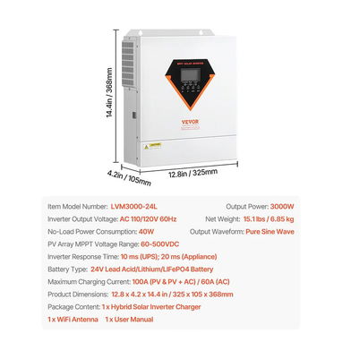 Inversor Híbrido Todo en Uno VEVOR 3000W - Img 123013694