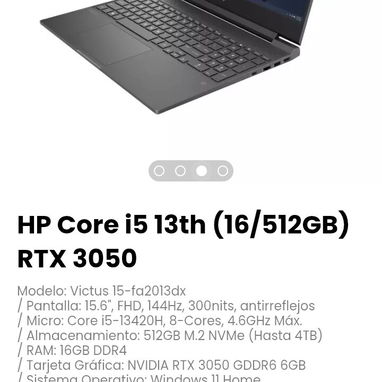 HP Core i5 13th (16/512GB) RTX 3050. Tarjeta Gráfica: NVIDIA RTX 3050 GDDR6 6GB - Img 122036169