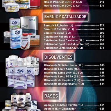 Materiales de pintura automotriz - Taller de pintura(Masilla Barniz Catalizador Disolvente Aparejo Antigravilla Pintura) - Img 110257649