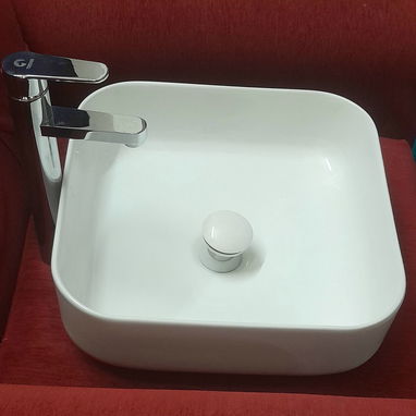 Lavamanos sobre encimera 35x35cm incluye llave mezcladora profesional y sifa - 2/3