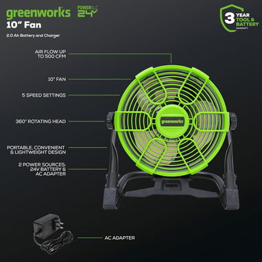 Ventilador Recargable Profesional Greenworks de 24 V y 10 pulg, doble funcion bateria litio y corriente AC-100usd - Img 121735484