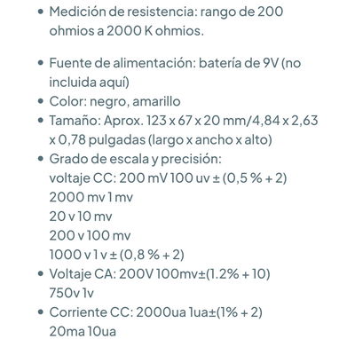 Multímetro Digital Portátil DT-830B 🌐 Colores 🖤💛 - 7/8