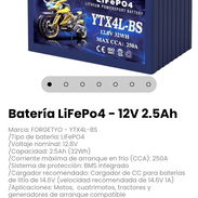 Batería LiFePo4 - 12V 2.5Ah. Aplicaciones: Motos, cuatrimotos, tractores y generadores de arranque compatible - Img 57351366