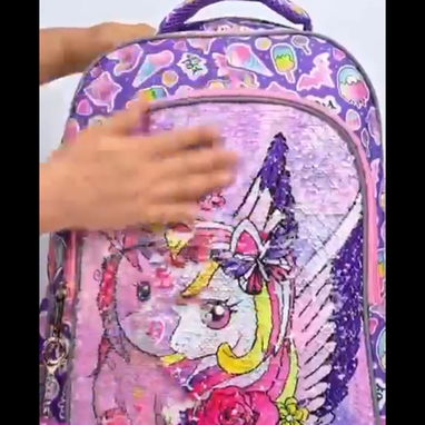 🦄🎒SET DE MOCHILA DE RUEDITAS✨DISEÑO DE UNICORNIO DE LENTEJUELAS MÁGICAS 🎁RECIBE POMO DE REGALO🇺🇲ALTA GAMA - 7/8