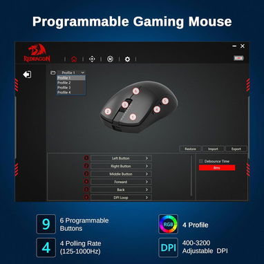 ✔️Mouse gamer Redragon inalámbrico, 3 modos,ligero, botones programables completos, software de 12000 DPI mouse gami - Img 123398638