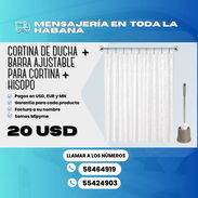 CORTINA DE DUCHA DE PVC + BARRA AJUSTABLE PARA CORTINA DE BAÑO + HISOPO CON BASE PARA BAÑO - Img 56577778