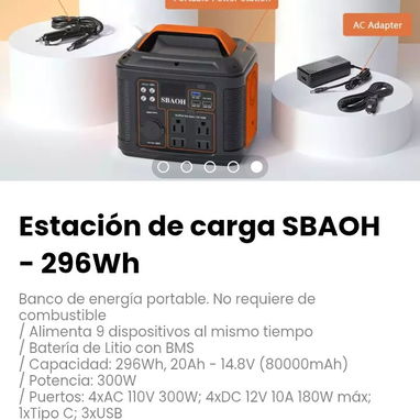 Estación de carga SBAOH - 296Wh. Capacidad: 296Wh, 20Ah - 14.8V (80000mAh) - Img 114848426