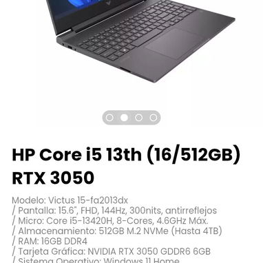 HP Core i5 13th (16/512GB) RTX 3050. Tarjeta Gráfica: NVIDIA RTX 3050 GDDR6 6GB - Img 122036122