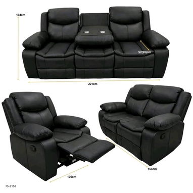 💥 Juegos de muebles reclinables 3,2,1 plaza ✓Material: Cuero de aire  ✓: negro, carmelita y gris 2500 - Img 123026931