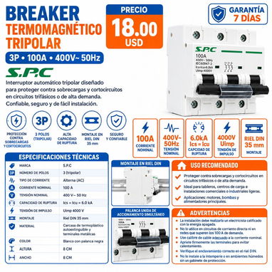 58296067  ⚡ BREAKER TERMOMAGNÉTICO TRIPOLAR 100A 💰 $18.00 USD 🛡️ Garantía de 7 días - 4/4