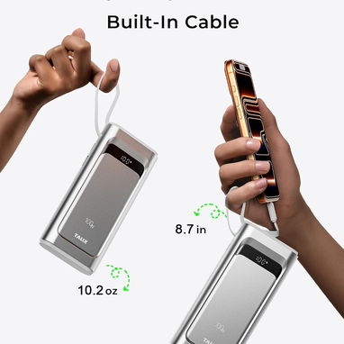 POWER BANK TALIX 10000MAH 100W USB-C CON CABLE INTEGRADO ENVÍO DISPONIBLE + GARANTÍA - 5/8