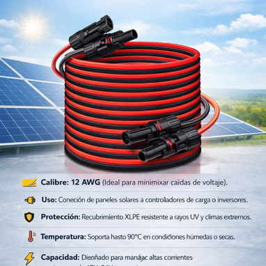 able de Extensión de Panel Solar 12 AWG. Venta por Metros / 8 USD el metro, mínimo 10 - Img 116042904