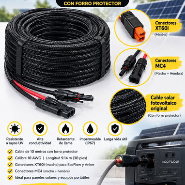 10 metros de cables fotovoltaicos originales , conectores macho y hembra , ventilador recargable de mano de 5 velocidade - 2/4