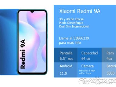 Xiaomi Redmi 9a 64Gb interno/4 GB ram/ 3G y 4G nuevo en caja Yasser 53866239 - Img main-image