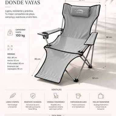Artículos para el hogar y esta Silla Plegable Reclinable para Playa y Camping con Reposapiés 💰 37 USD. 📞56249037 - Img 123999929