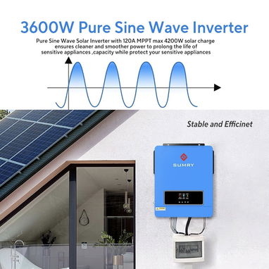 🔆 Inversor y Cargador Solar SUMRY, 3600W CC 24V a CA 110V Convertidor de Voltaje Híbrido con Controlador de Carga MPPT - Img 123386060