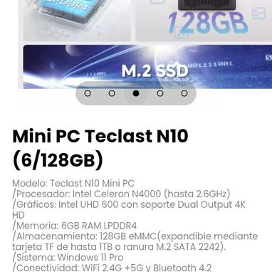 Mini PC Teclast N10 (6/128GB) Modelo: Teclast N10 Mini PC - 3/5