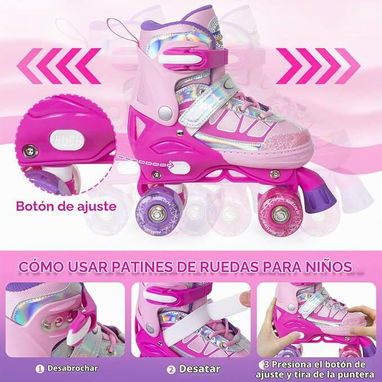 🍀Patines Ajustables para Niños y Niñas – Rosado con Brillos🍀 - 5/6