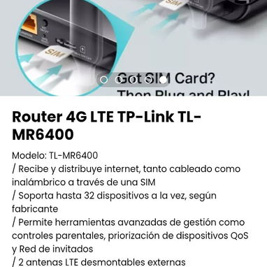 Router 4G LTE TP-Link TL-MR6400. Nuevo - Img 101250930