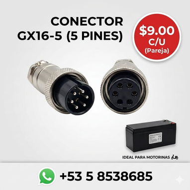 Conector GX16-5 (5 Pines) para Motorinas y Baterías - $9.00 Par M/F - Img 116133403