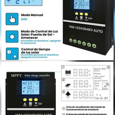 ⚡☀️ Controlador De Carga SOLAR 💲 55 usd  🔹 MPPT 100a 🔸 12V/24V/36V/48V - 2/4