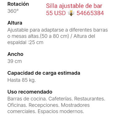 Silla ajustable de bar - 3/4