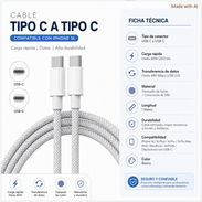 Cable Tipo C - Tipo C IPhone 16. Trenzado Blanco + Abridor / 5 - Img 57057811