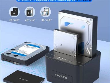 Docking Station Dual (2 Discos Duros) marca FIDECO alta fidelidad NEW Universal HDD/SSD 3.0 + Clonación OFFLINE - Img 68521169