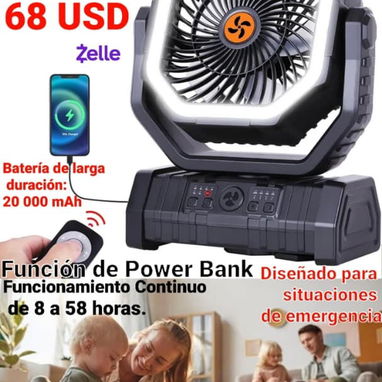 🌀 Ventilador Recargable 8" F6 - 20,000mAh + Power Bank - $68 USD - Img 125497475