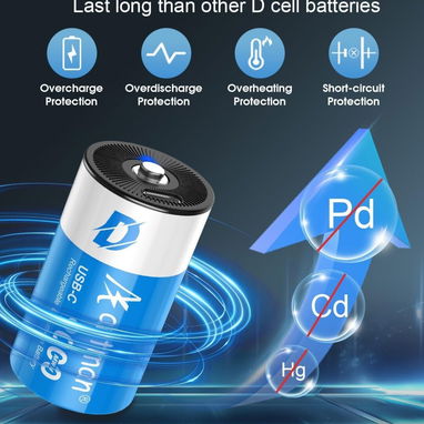 🔋Batería D recargable USB-C;Pila D litio 9000 mWh‼️ - 2/4