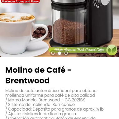 Molino de Café - Brentwood. Marca‑Modelo: Brentwood – CG‑2021BK - Img 115920132