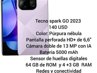 REBAJADOS aprovecha. Vendo teléfono Tecno Spark Go 2023 y 2024. Cobertura en Cuba impresionante - Img 60709435