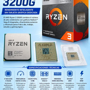 📦 PROCESADOR AMD Ryzen™ 3 3200G | 4C/4T | Radeon™ Vega 8 | Socket AM4 🏠 - 3/5