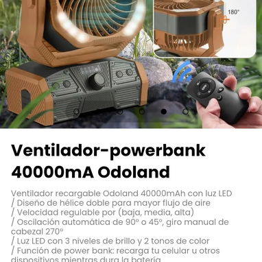 Ventilador-powerbank 40000mA Odoland. Diseño de hélice doble para mayor flujo de aire - 5/6