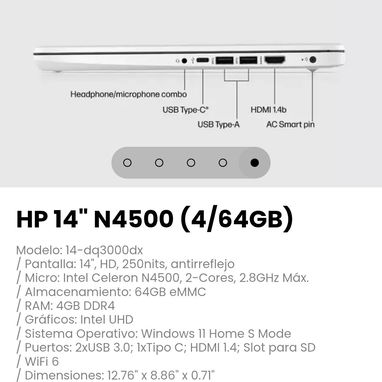 HP 14" N4500 (4/64GB) Modelo: 14-dq3000dx - 5/5