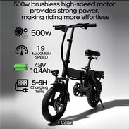 *Bicicleta plegable*  Motor: 500 W brushless de alta velocidad. ​Velocidad máxima: 19 mph (aprox. 30 km/h). ​Batería: 48 - Img 56967273