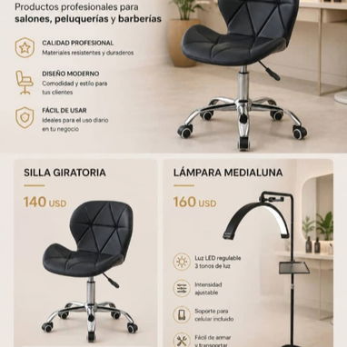 Sillas de peluquería,sillón de barbería,lámpara medialuna,lavacabezas,Camilla y banqueta - Img 126576084