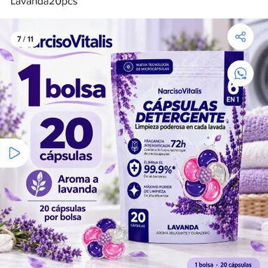 Cápsulas de Detergente 5 en 1, blister con 20.capsulas aromas lavanda y fresca. - 7/9