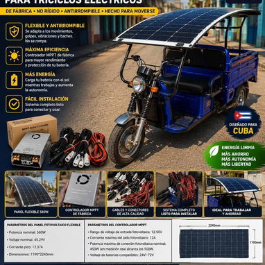 Sistema completo solar flexible para triciclos eléctricos 🙌💫 Precio 600 usd - Img 122445528